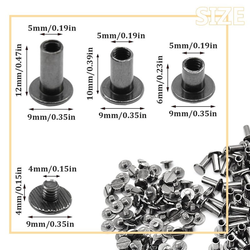 Ruidee 150 Pcs/75 Set Chicago Screws M5 Stainless Steel Binding Screw Post Leather Screws Metal Nail Rivet Chicago Button for Albums Belt Bookbinding (ZD-D/Gunmetal) - Image 2